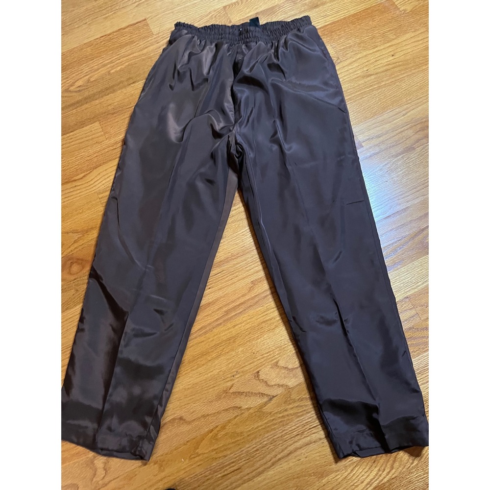 EVR Brown Satin look Pants Elastic Waist Casual Trousers Comfy  Size PM